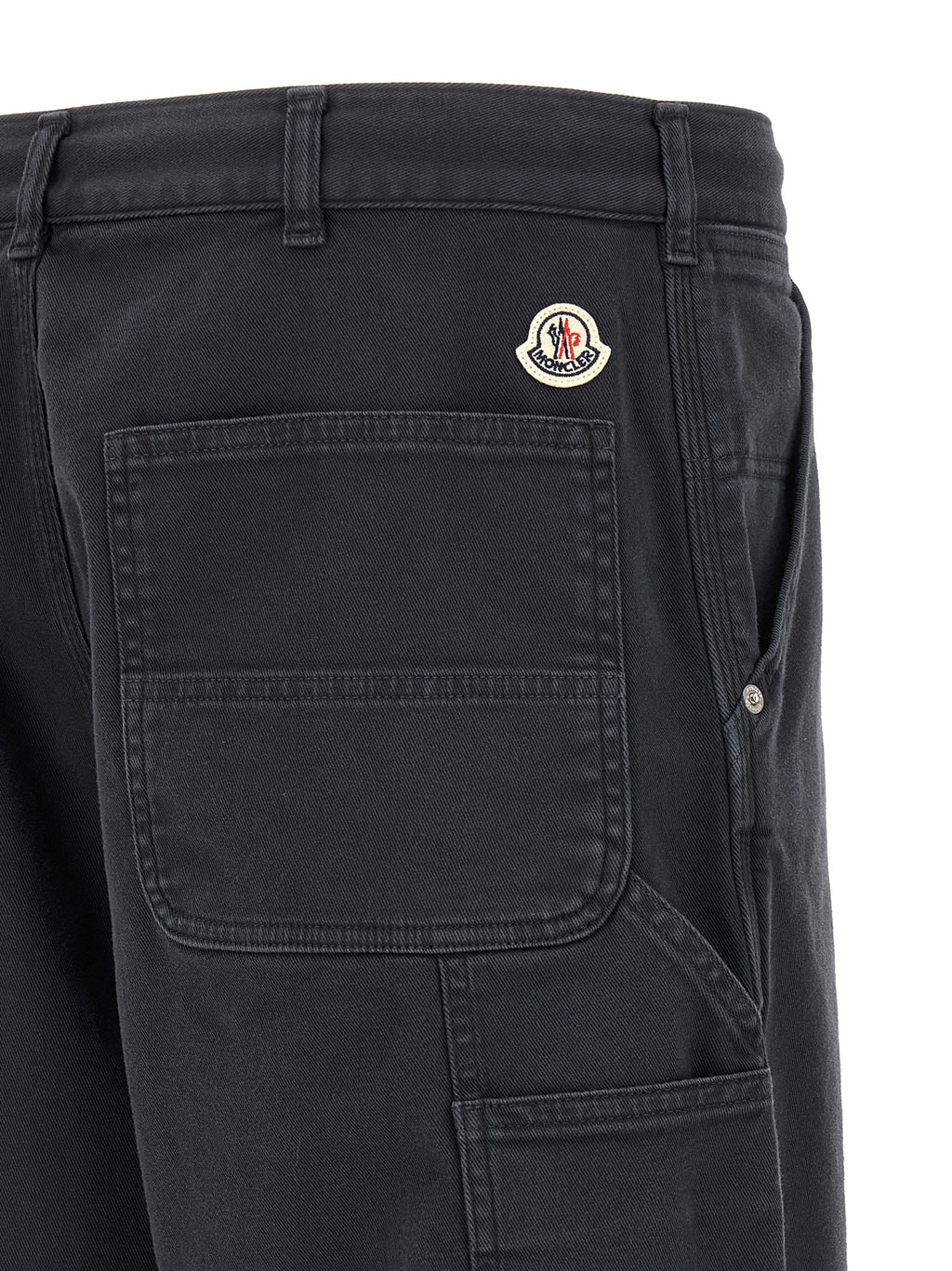 Blue Cotton Blend Gabardine Wide-Leg Cargo Pants
