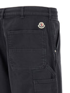 Blue Cotton Blend Gabardine Wide-Leg Cargo Pants