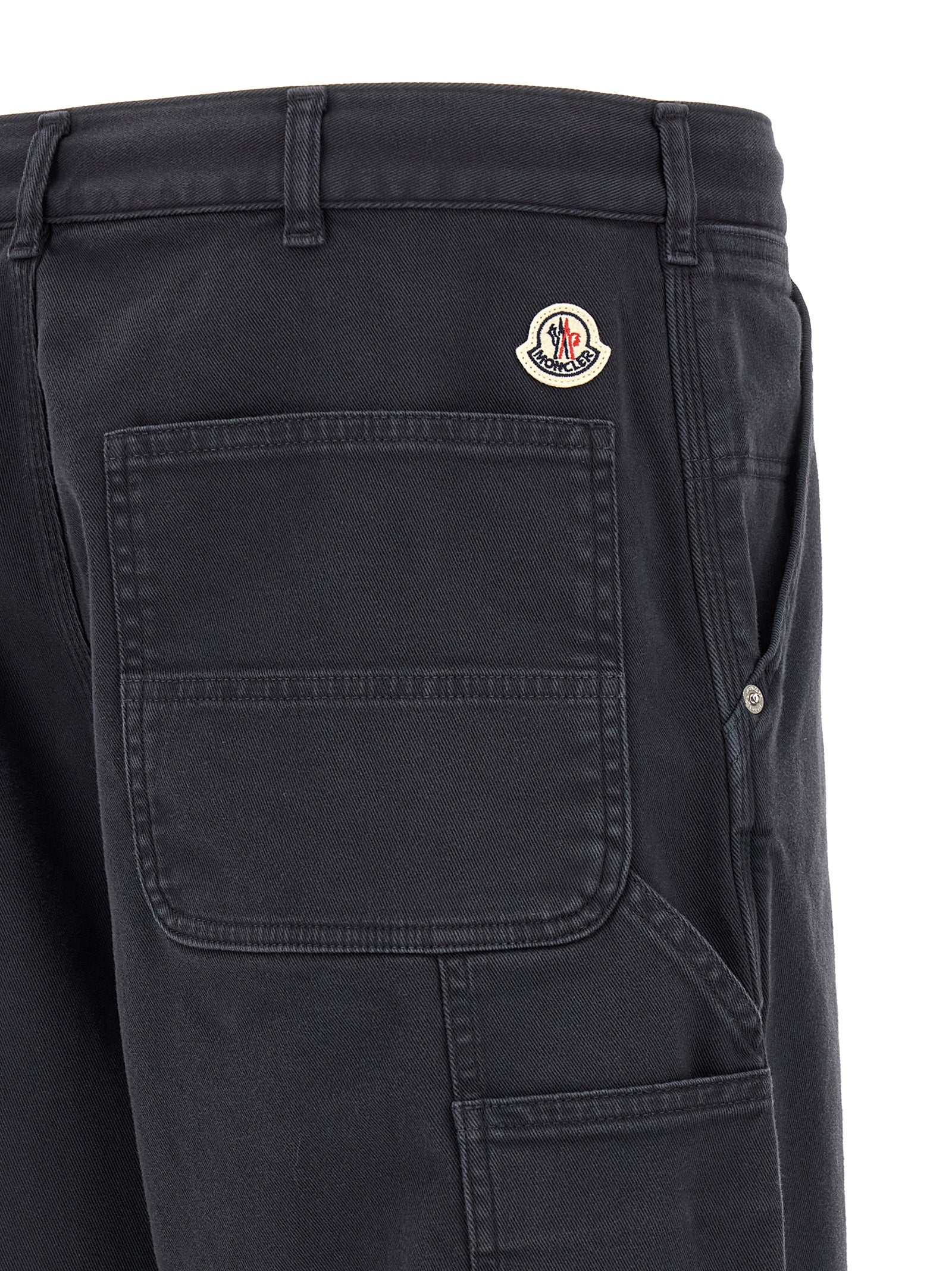 Blue Cotton Blend Gabardine Wide-Leg Cargo Pants