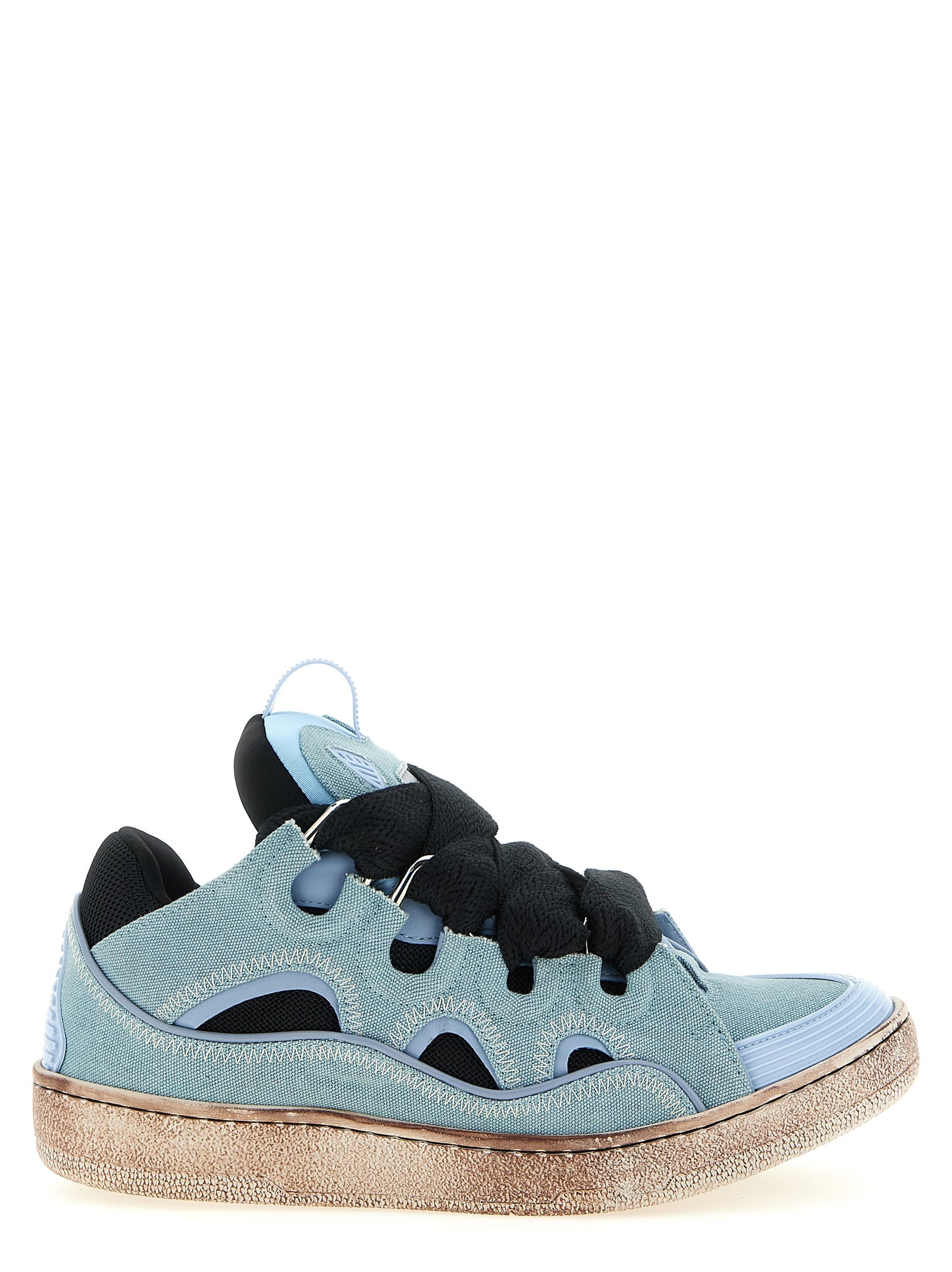 Curb Light Blue Cotton Canvas and Calf Leather Sneakers