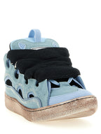 Curb Light Blue Cotton Canvas and Calf Leather Sneakers