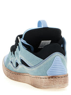 Curb Light Blue Cotton Canvas and Calf Leather Sneakers