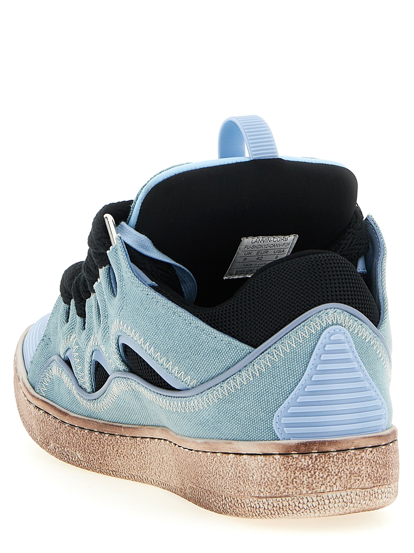 Curb Light Blue Cotton Canvas and Calf Leather Sneakers