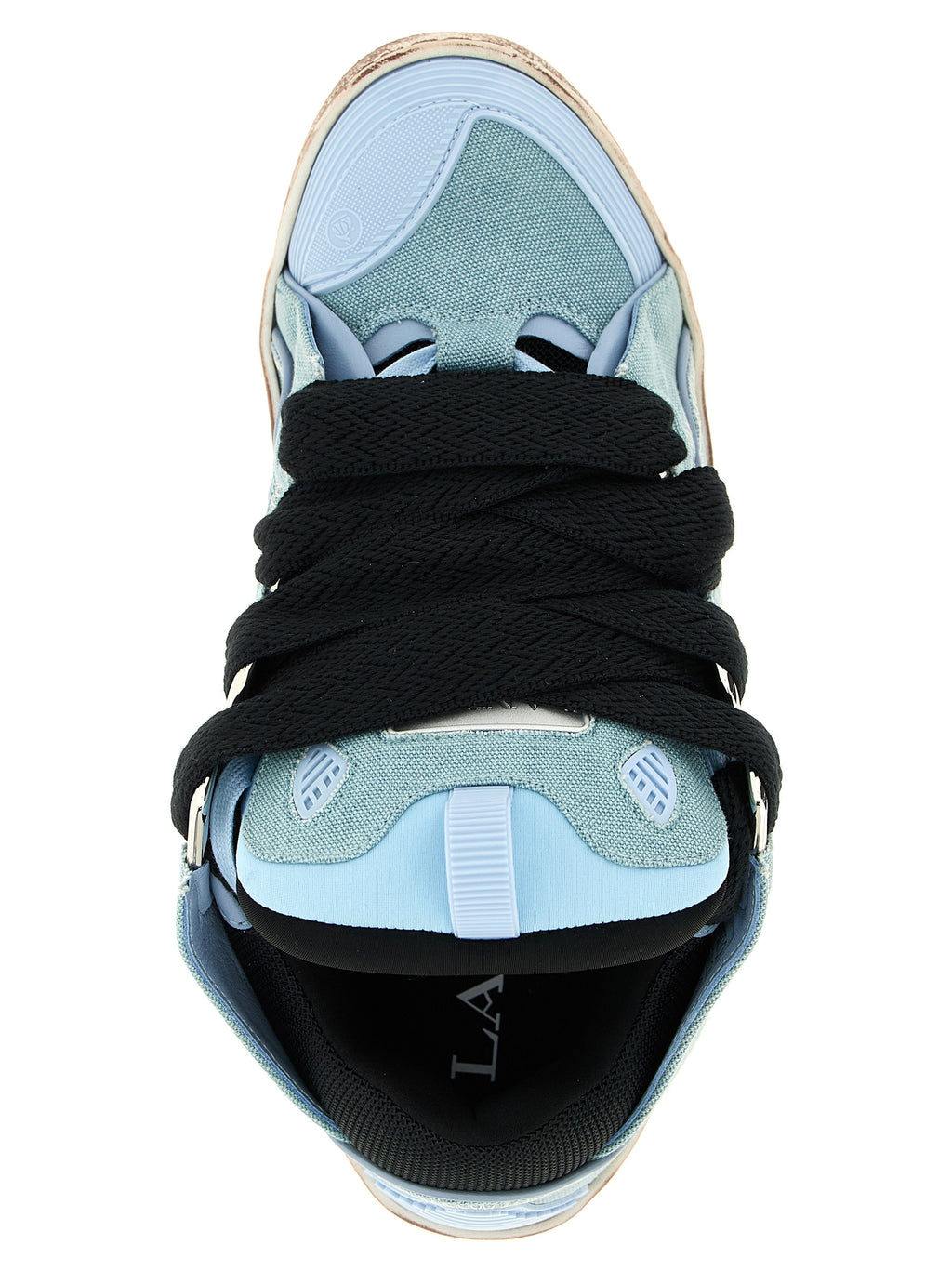 Curb Light Blue Cotton Canvas and Calf Leather Sneakers