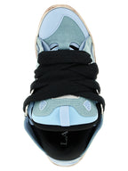 Curb Light Blue Cotton Canvas and Calf Leather Sneakers