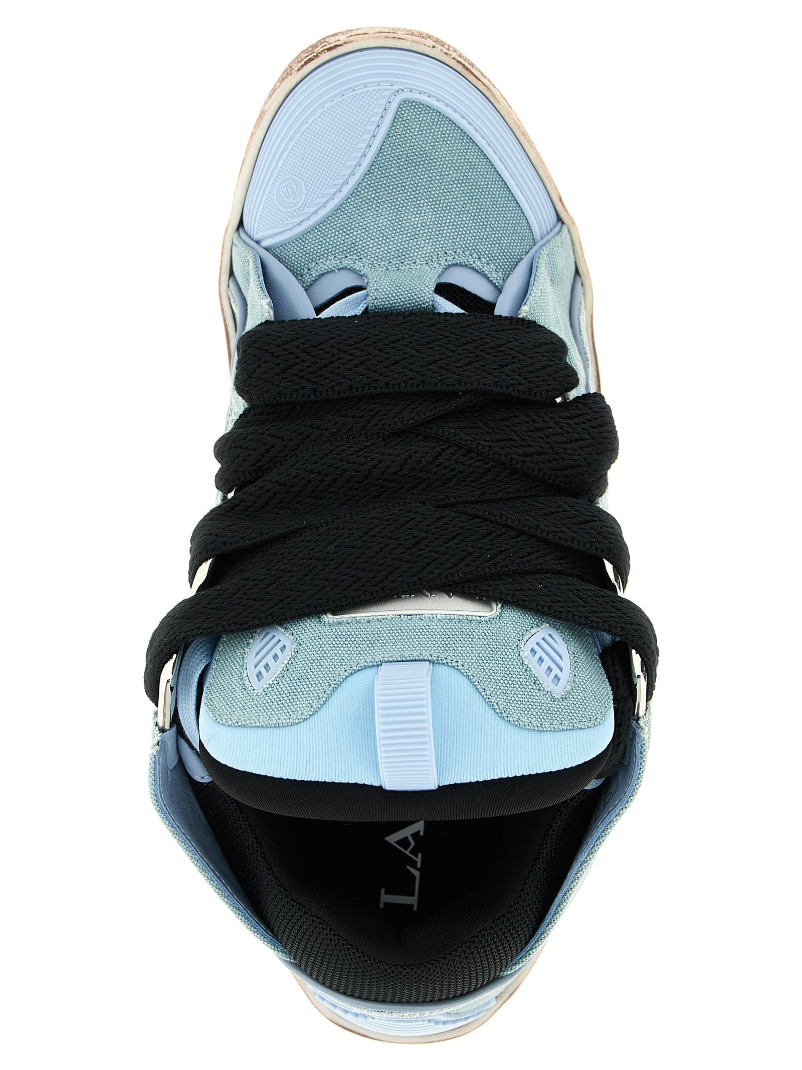 Curb Light Blue Cotton Canvas and Calf Leather Sneakers