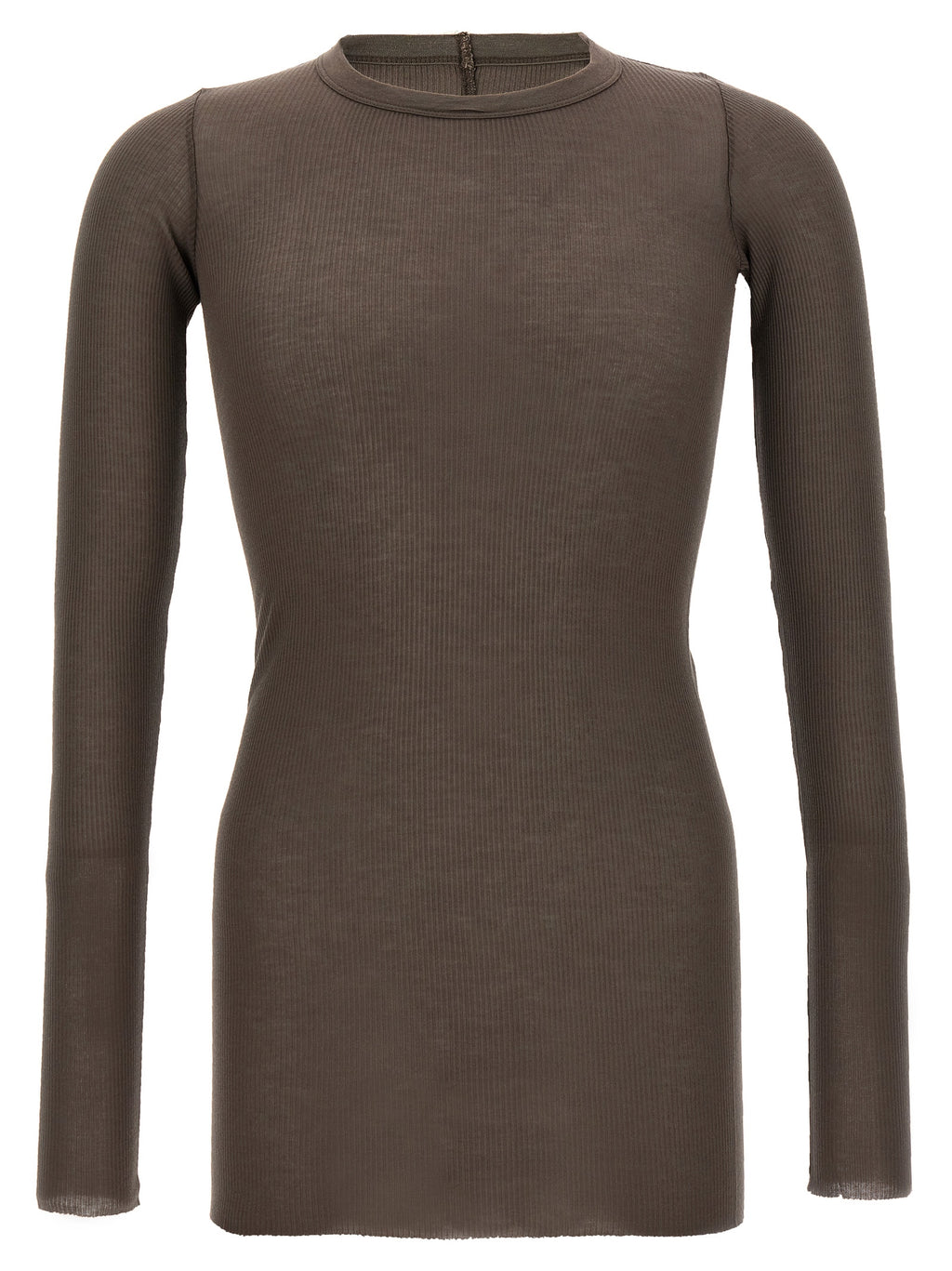 Gray Viscose Silk Blend Ribbed Crew Neck T-Shirt