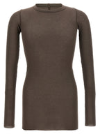 Gray Viscose Silk Blend Ribbed Crew Neck T-Shirt