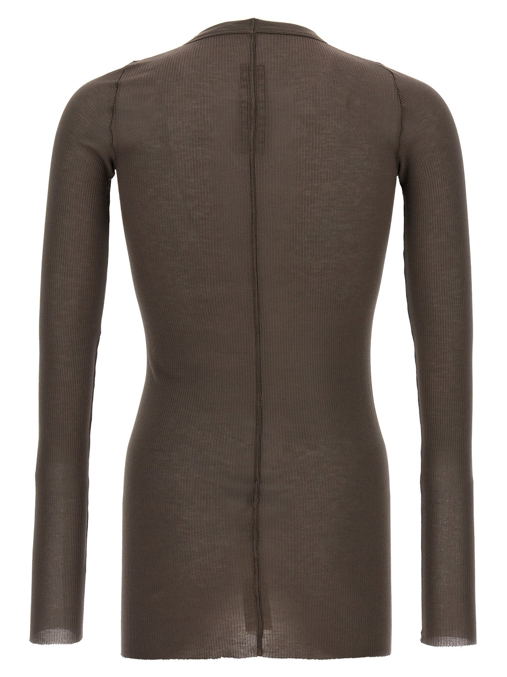 Gray Viscose Silk Blend Ribbed Crew Neck T-Shirt