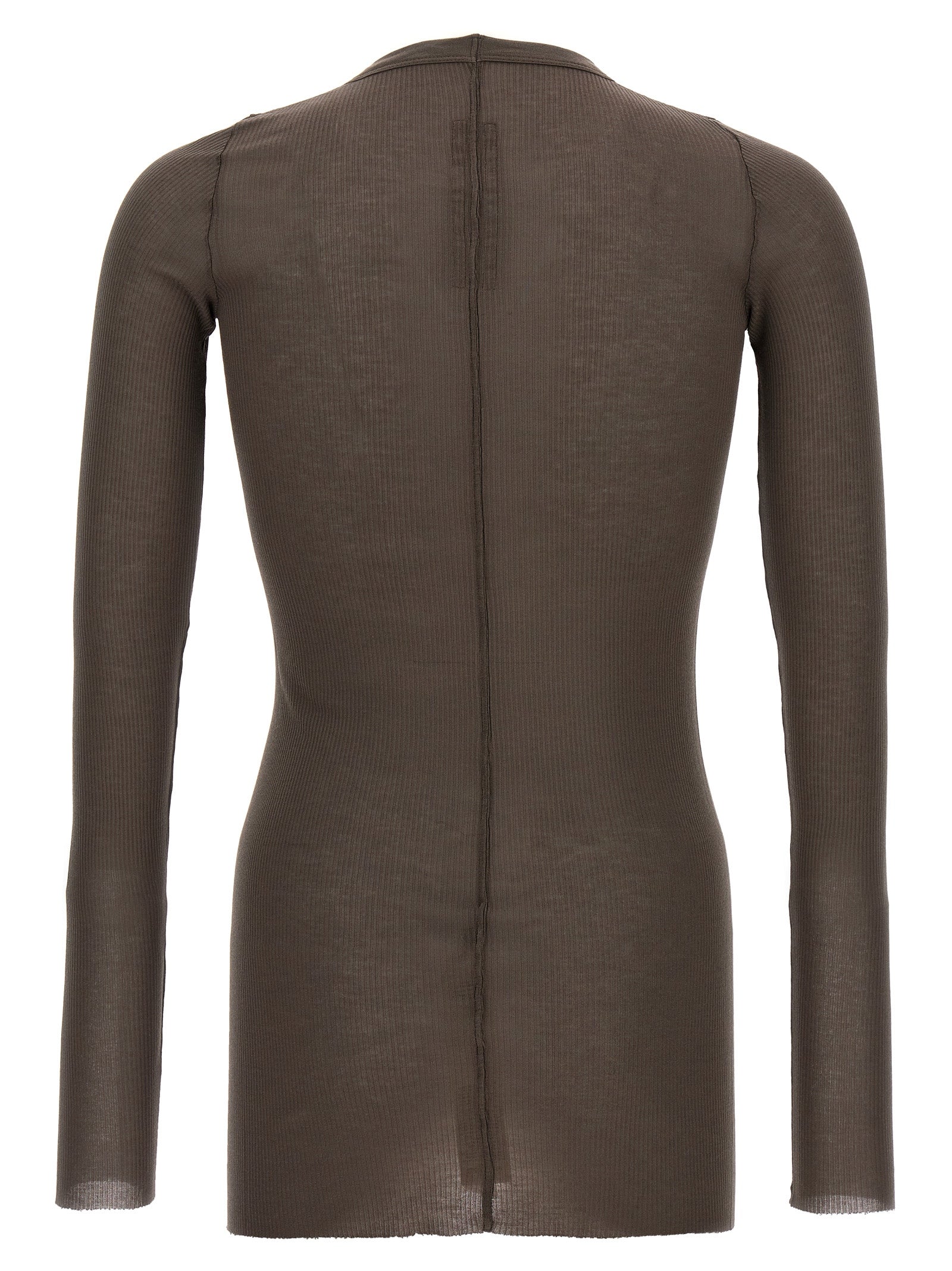 Gray Viscose Silk Blend Ribbed Crew Neck T-Shirt