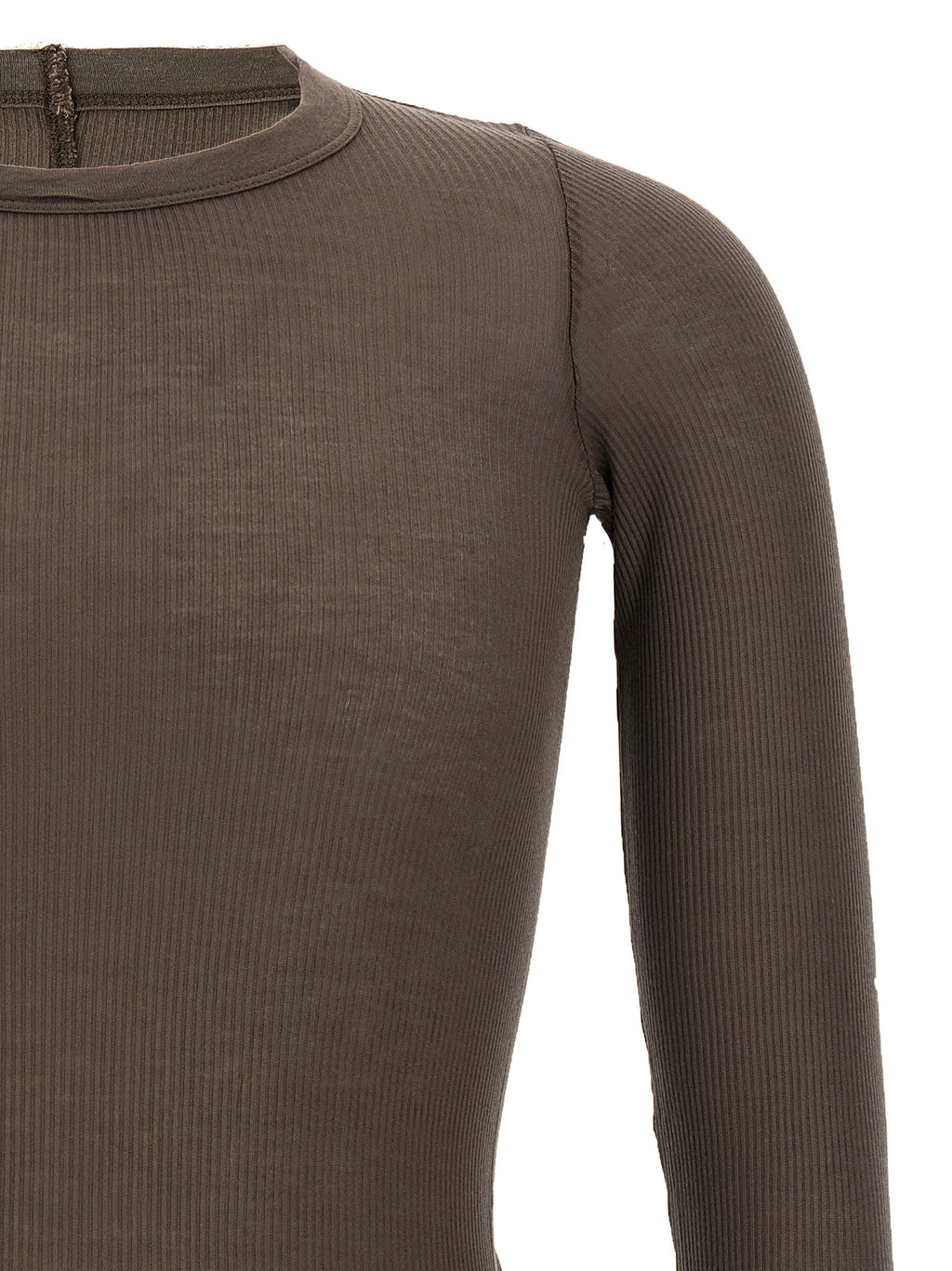 Gray Viscose Silk Blend Ribbed Crew Neck T-Shirt