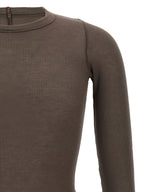 Gray Viscose Silk Blend Ribbed Crew Neck T-Shirt