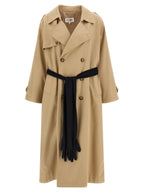 Beige Cotton Double-Breasted Trench Coat