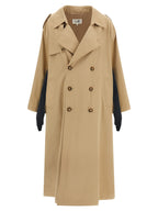 Beige Cotton Double-Breasted Trench Coat