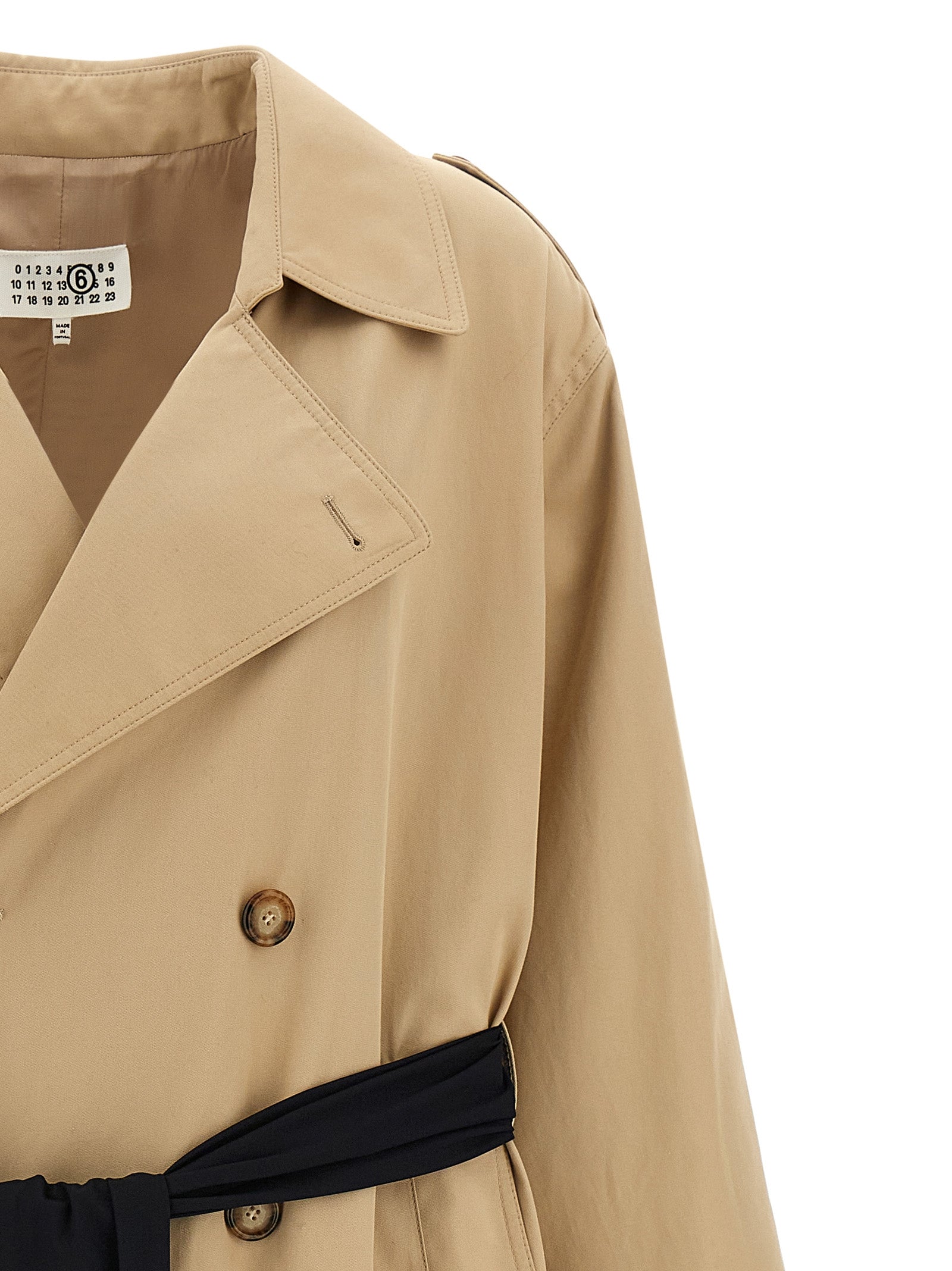 Beige Cotton Double-Breasted Trench Coat