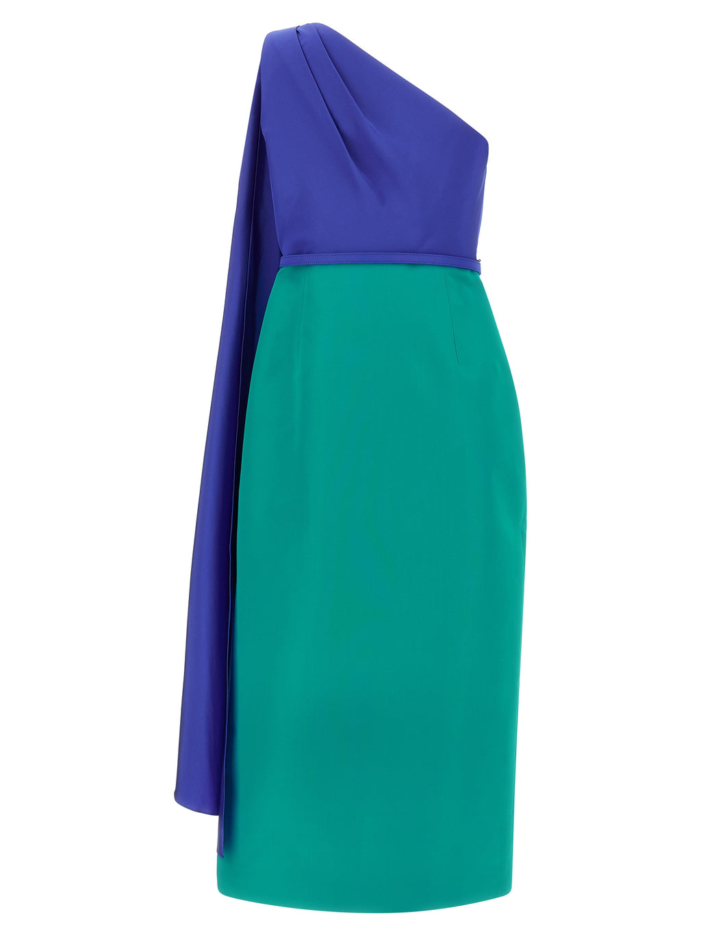 Silk Color Block One-Shoulder Midi Dress