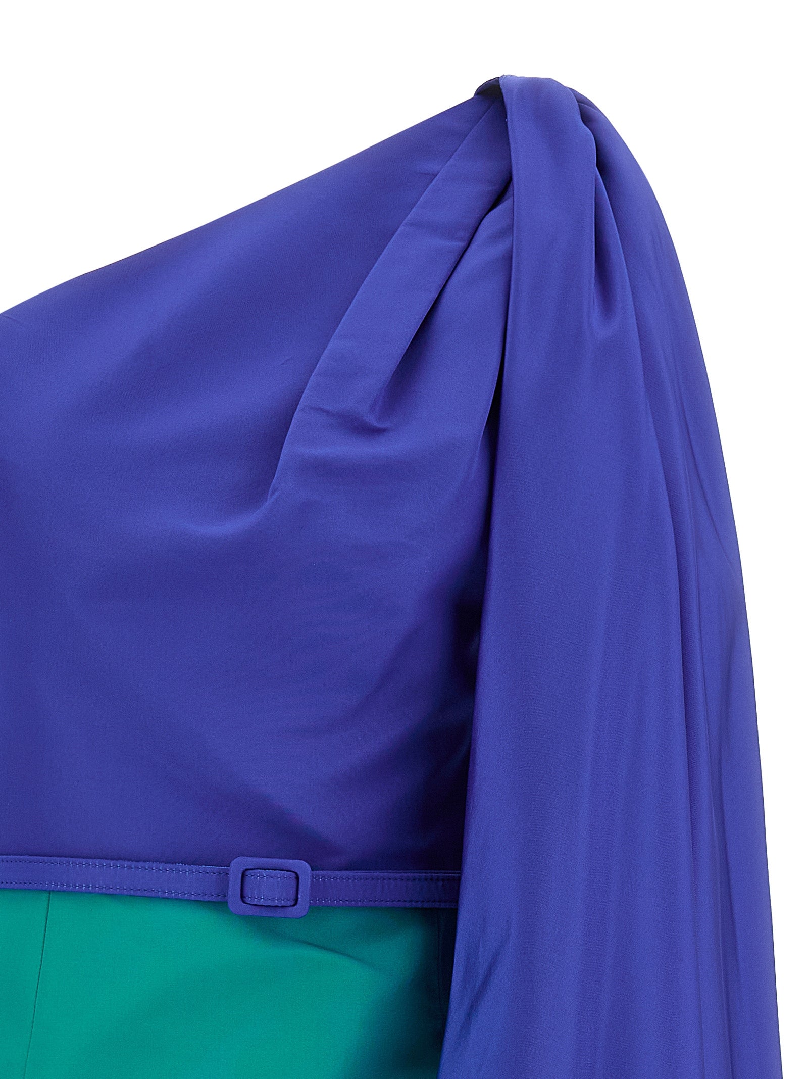 Silk Color Block One-Shoulder Midi Dress
