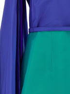 Silk Color Block One-Shoulder Midi Dress