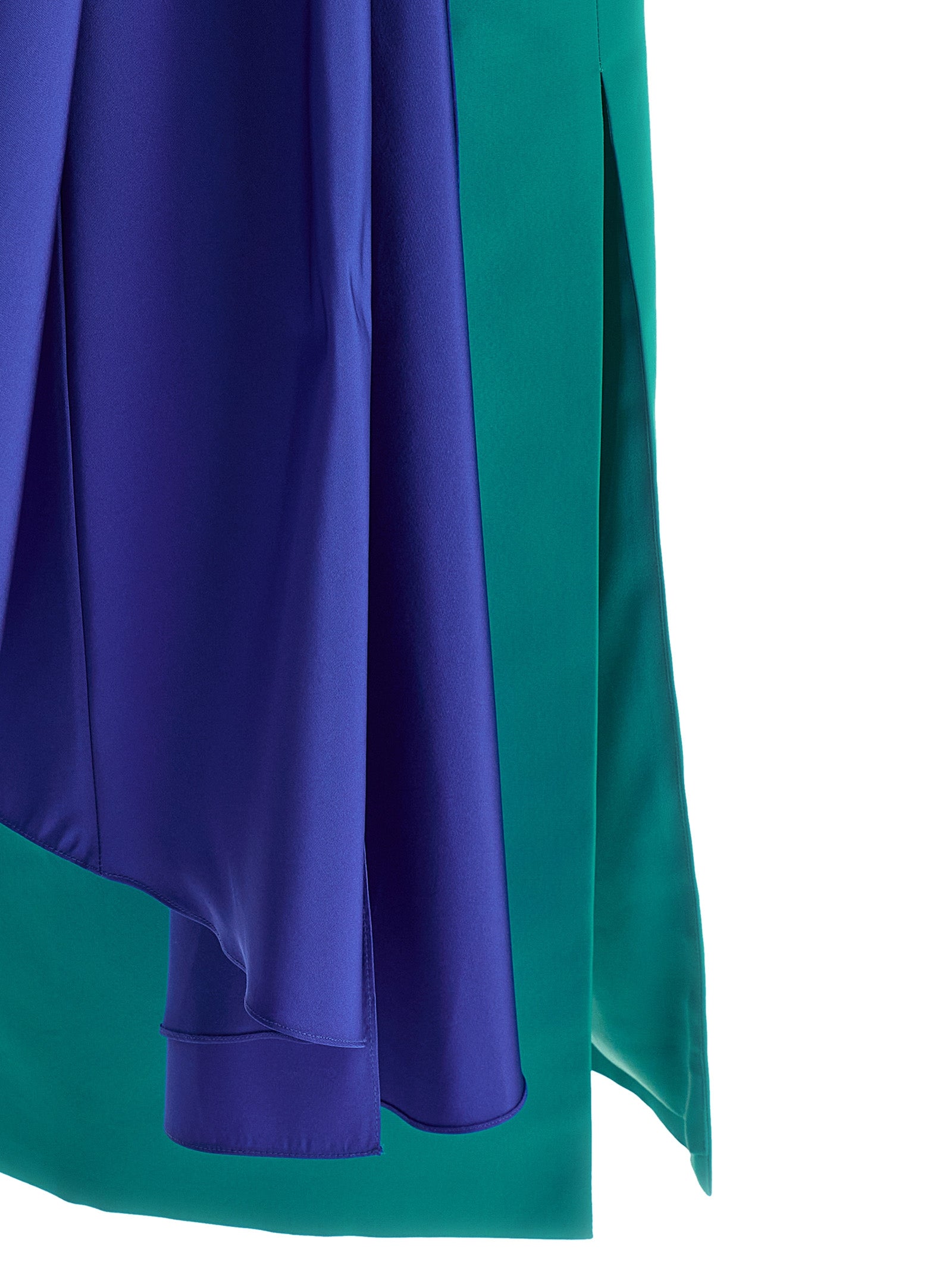 Silk Color Block One-Shoulder Midi Dress