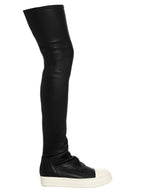 White and Black Cotton Over The Knee Boots