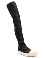 White and Black Cotton Over The Knee Boots