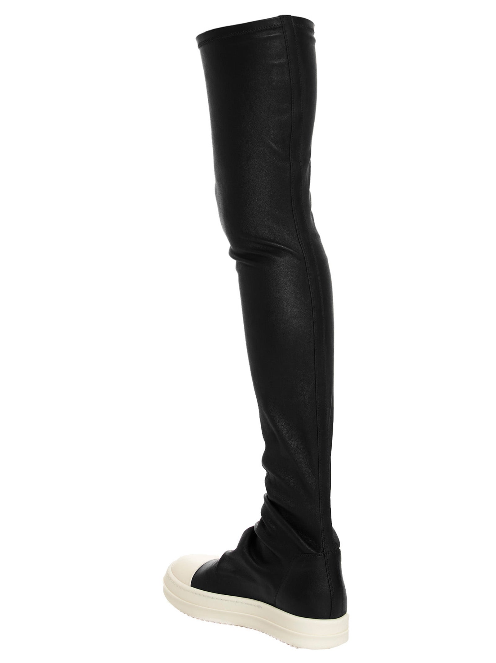 White and Black Cotton Over The Knee Boots