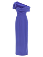 Blue Off-Shoulder Maxi Dress With Removable Shoulder Draping