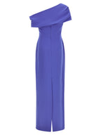 Blue Off-Shoulder Maxi Dress With Removable Shoulder Draping