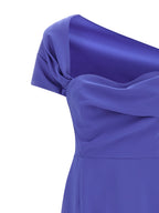 Blue Off-Shoulder Maxi Dress With Removable Shoulder Draping