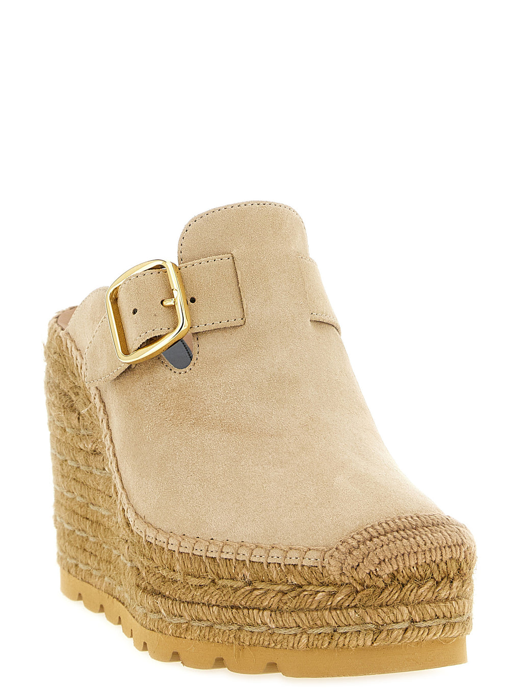 Beige Viscose Wedge Sandals