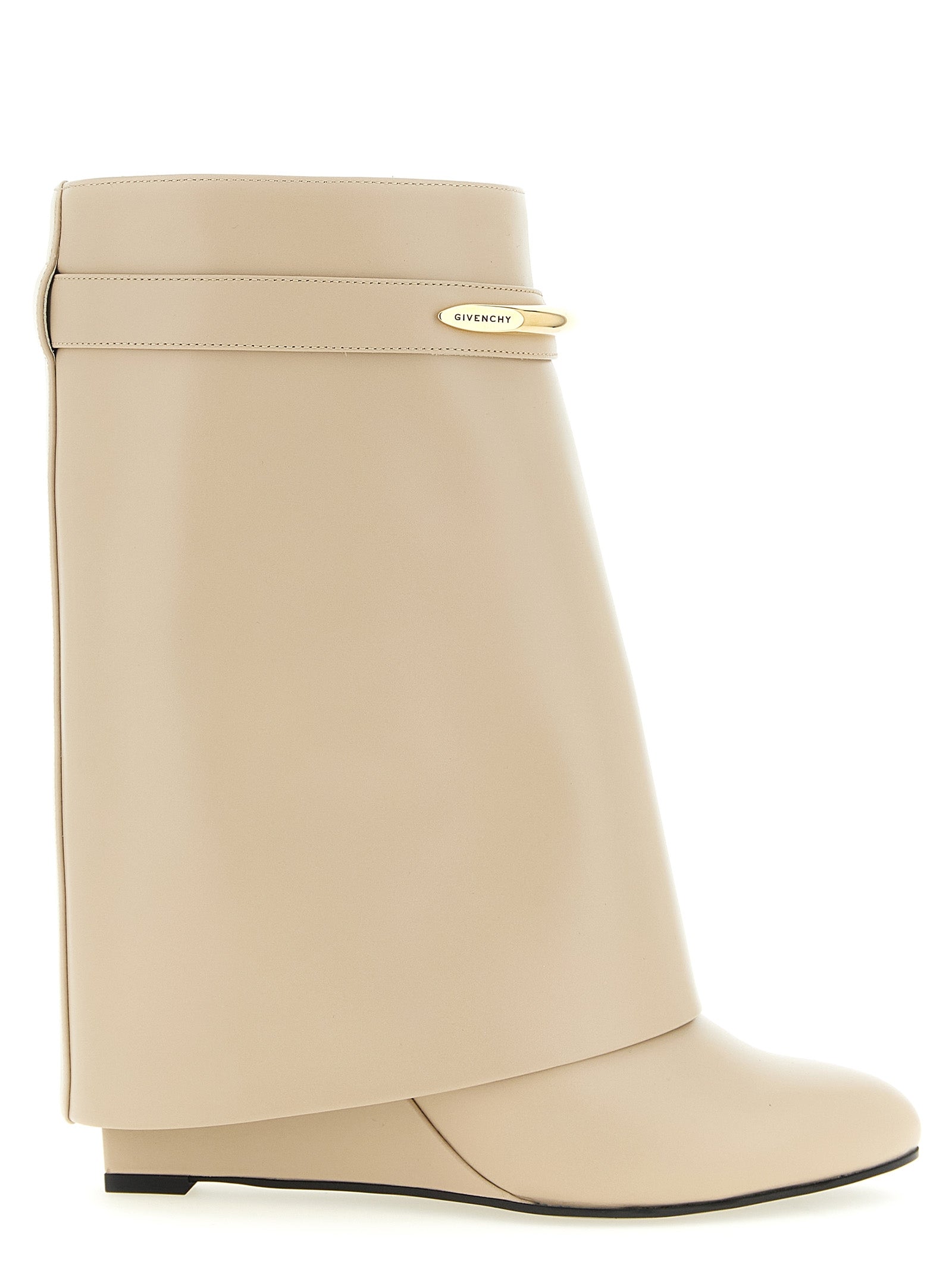 Beige Calfskin Shark Pinch Ankle Boots