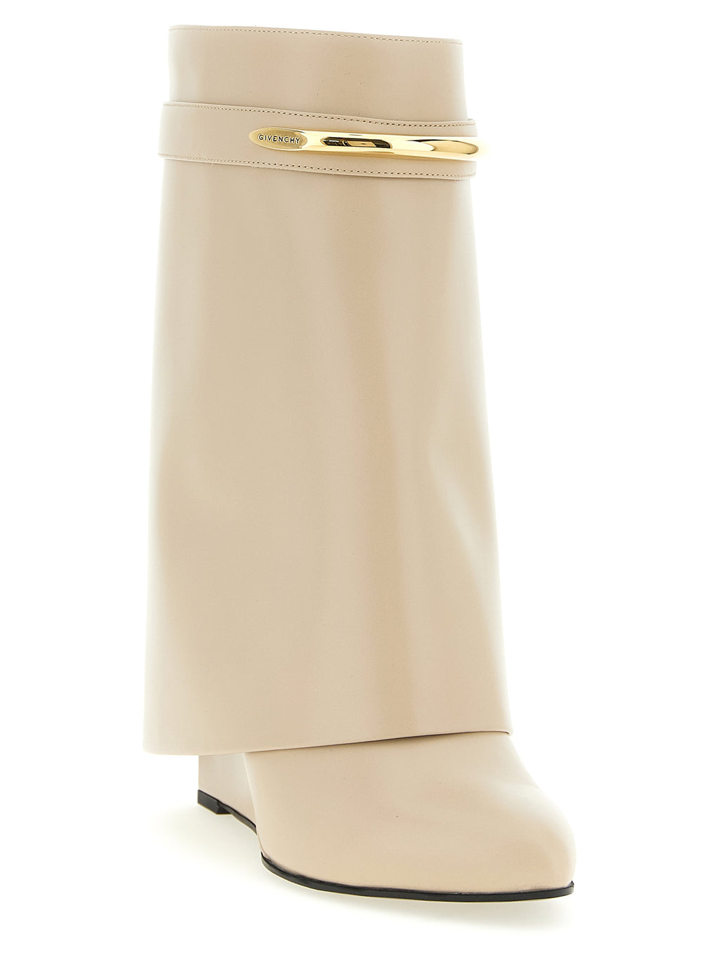 Beige Calfskin Shark Pinch Ankle Boots