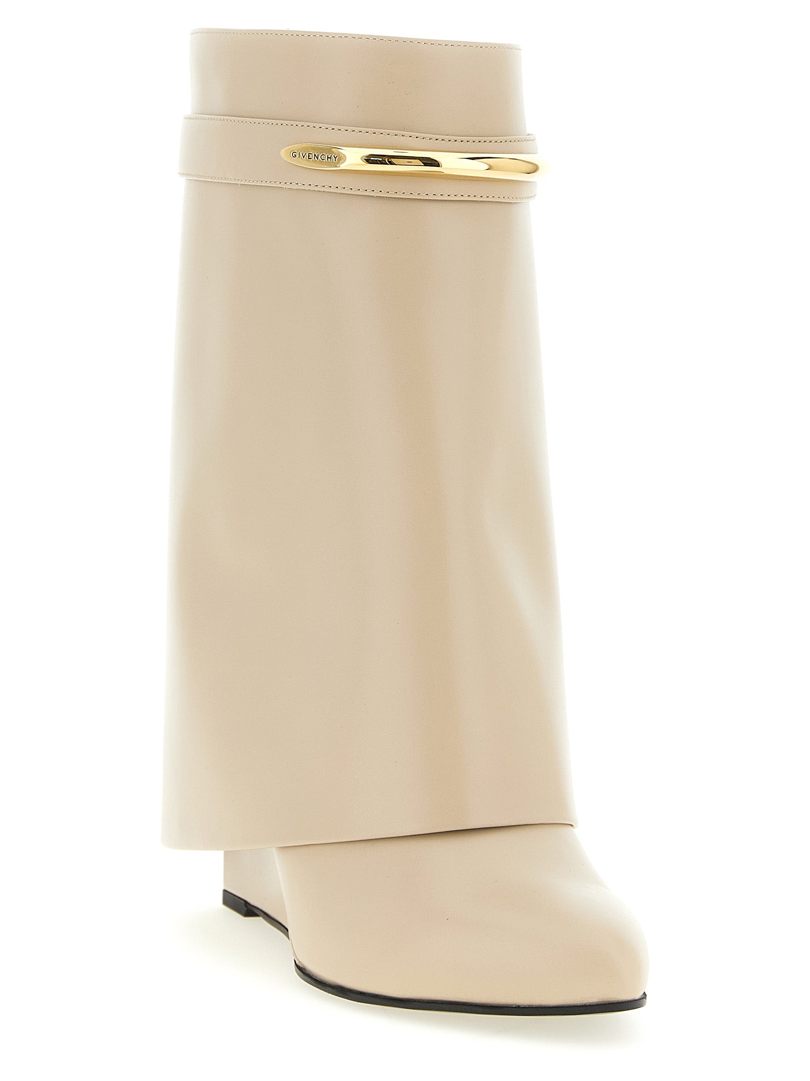 Beige Calfskin Shark Pinch Ankle Boots