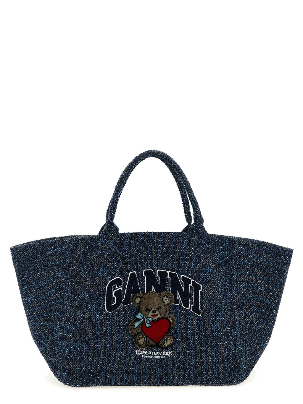 Blue Tweed Denim XXL Bear Tote Bag