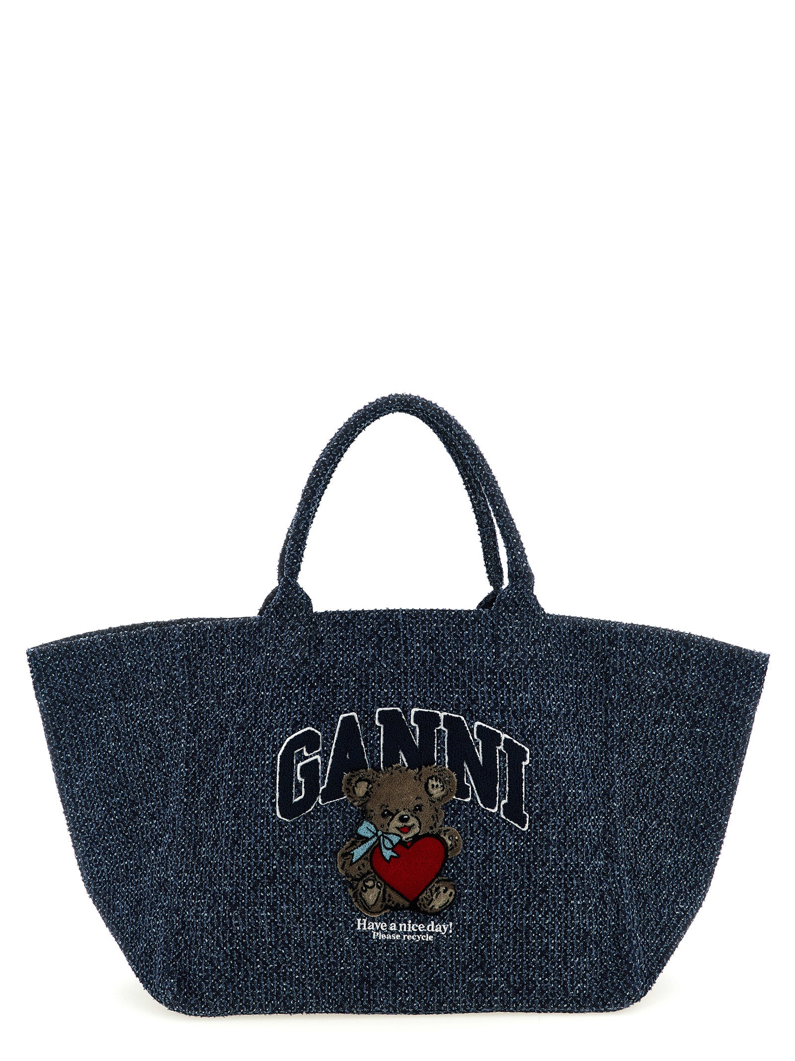 Blue Tweed Denim XXL Bear Tote Bag