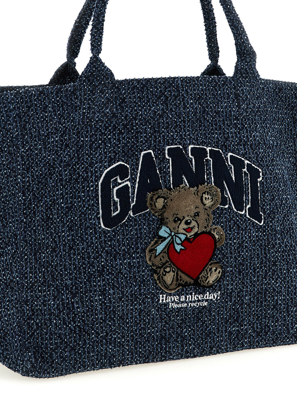 Blue Tweed Denim XXL Bear Tote Bag