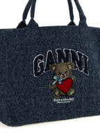 Blue Tweed Denim XXL Bear Tote Bag
