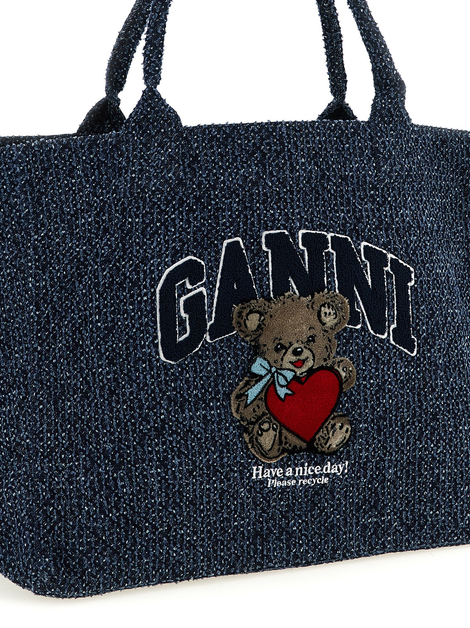 Blue Tweed Denim XXL Bear Tote Bag