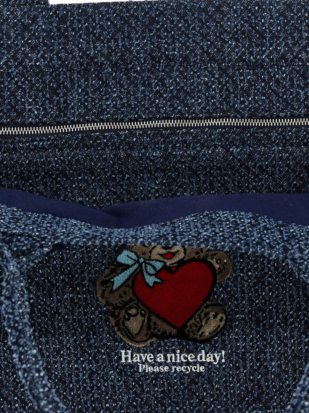 Blue Tweed Denim XXL Bear Tote Bag