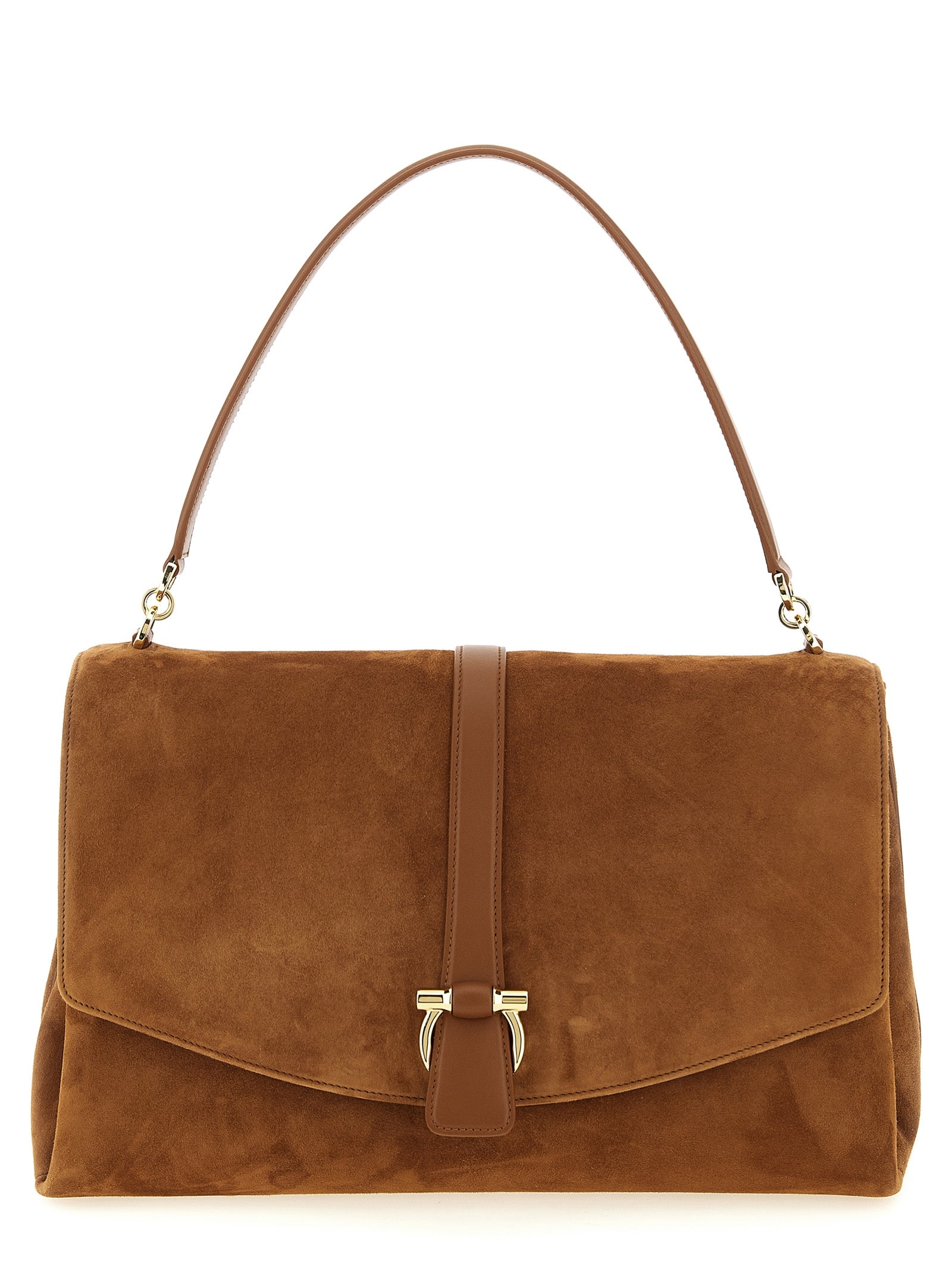Brown Goatskin Shoulder Bag with Florentine Lily Gussets