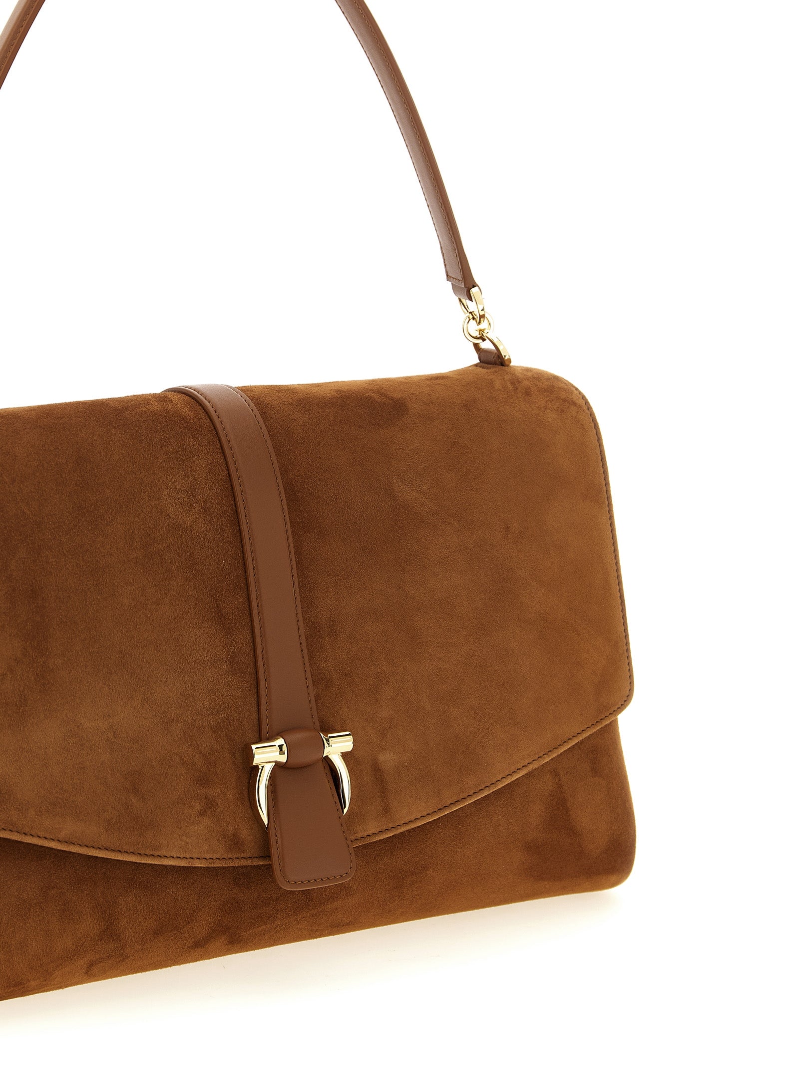 Brown Goatskin Shoulder Bag with Florentine Lily Gussets