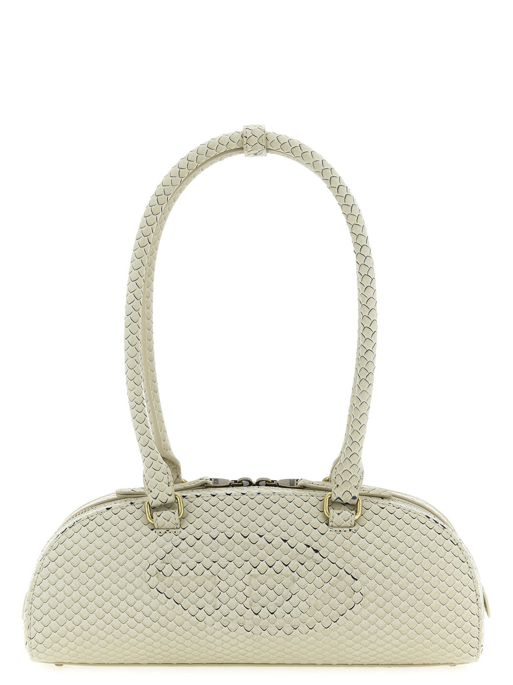 Beige Taipan Embossed Leather Shoulder Bag