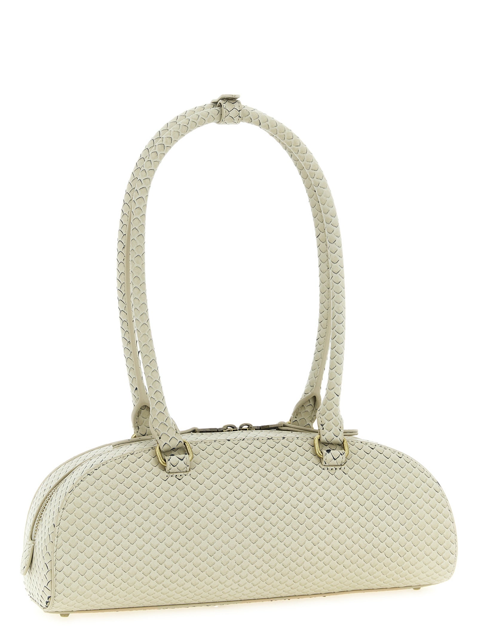 Beige Taipan Embossed Leather Shoulder Bag