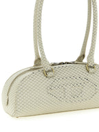 Beige Taipan Embossed Leather Shoulder Bag
