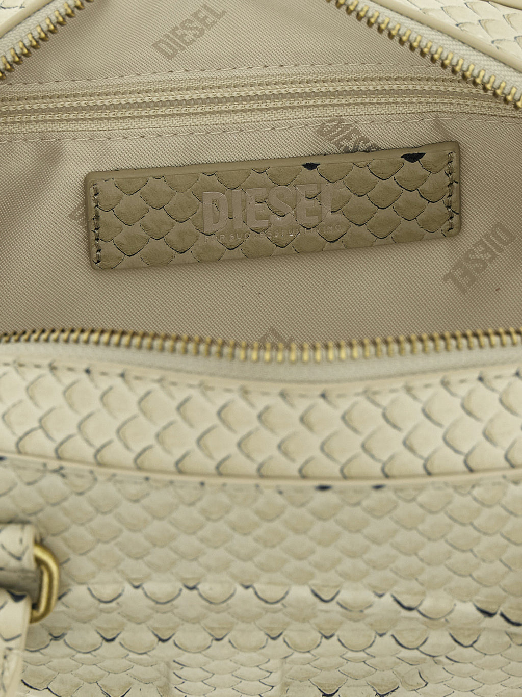 Beige Taipan Embossed Leather Shoulder Bag
