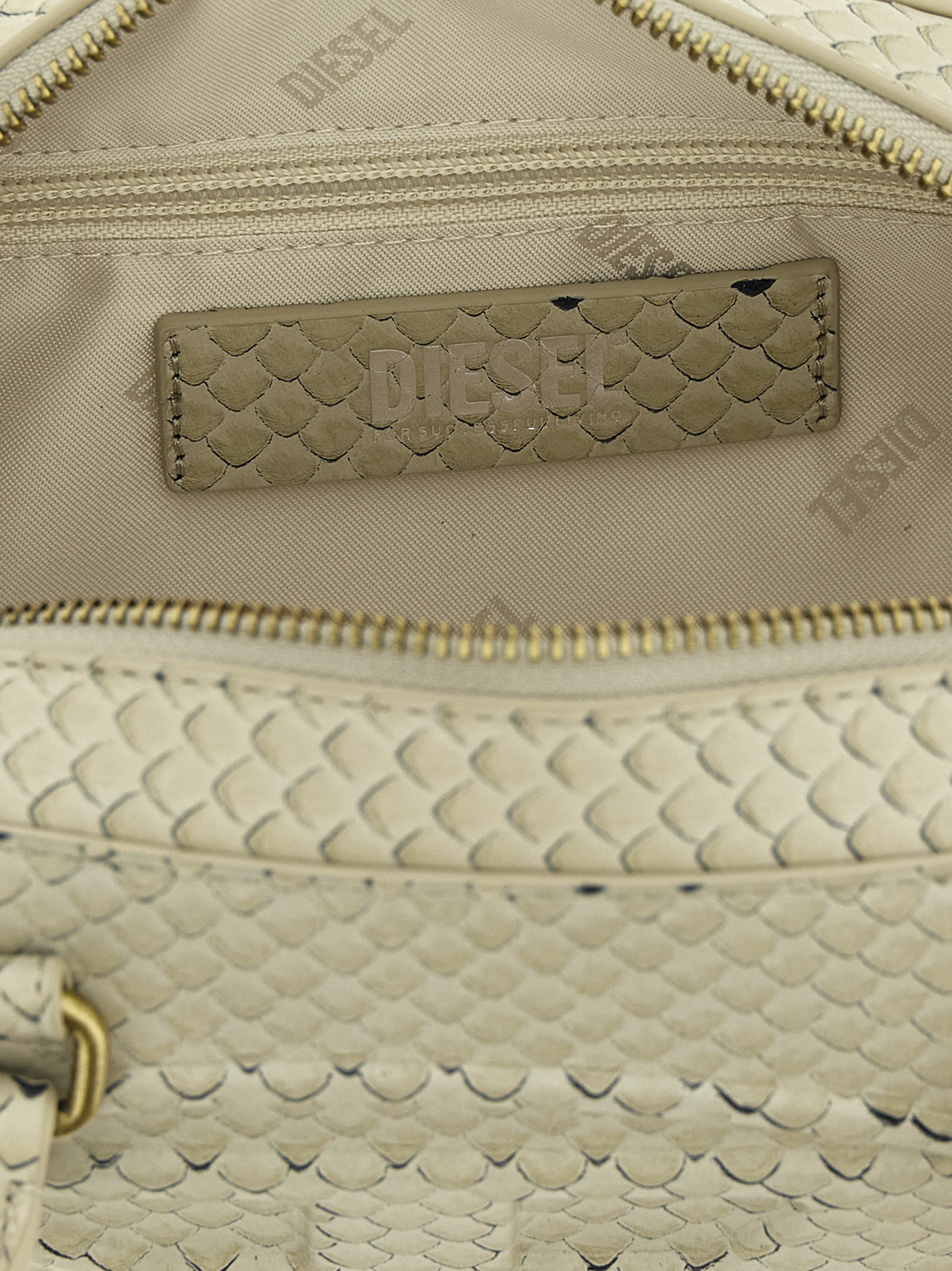 Beige Taipan Embossed Leather Shoulder Bag