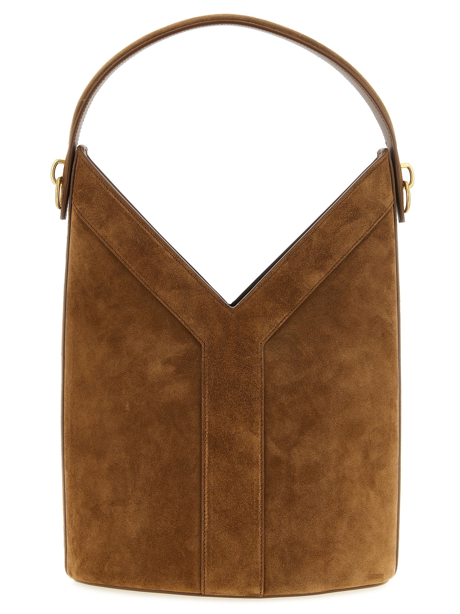 Brown Calfskin Y Long Shoulder Bag