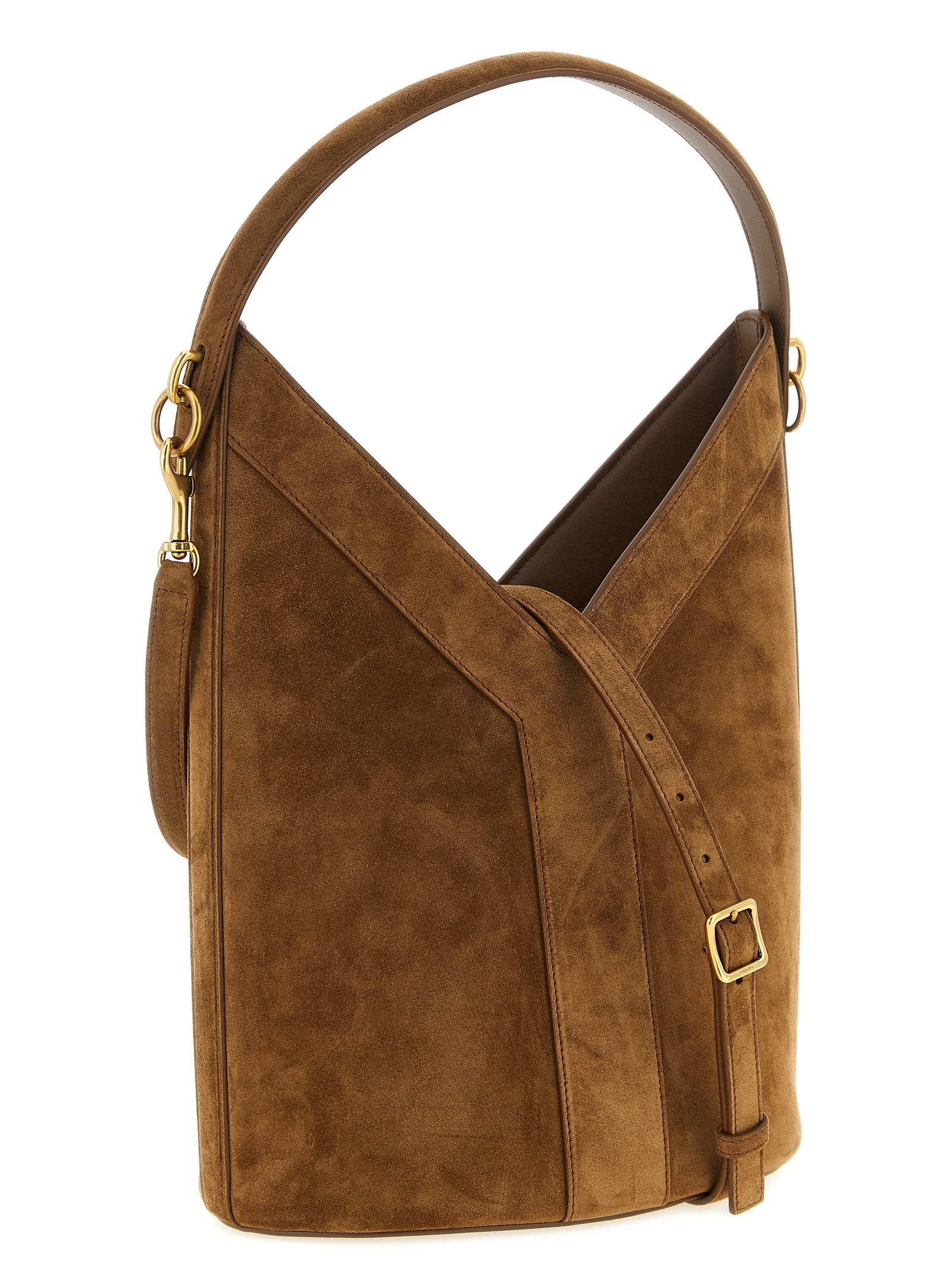 Brown Calfskin Y Long Shoulder Bag