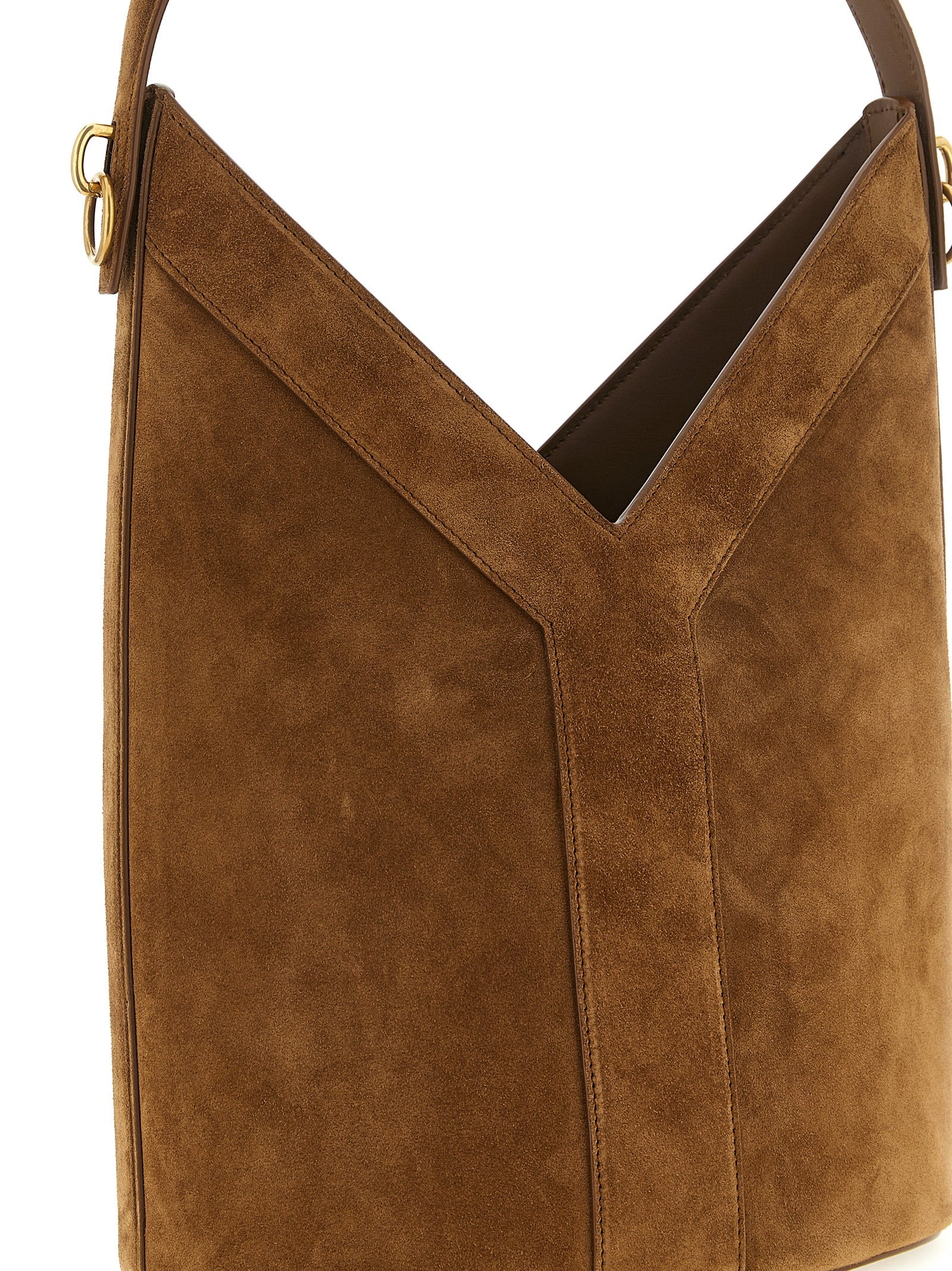 Brown Calfskin Y Long Shoulder Bag