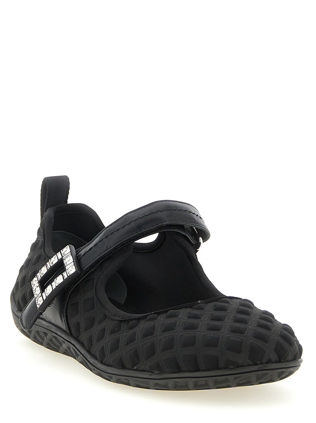 Black Diamond-Print Polyamide Viv Low Ballet Flats